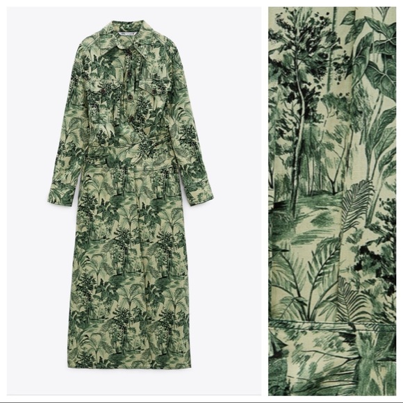 NWT. Zara Printed Wrap-Style Midi Dress. Size XS. - Picture 5 of 12